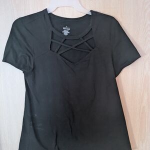 Torrid Black Short Sleeve Crisscross Caged Top